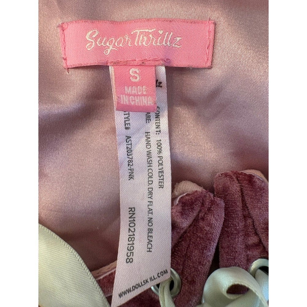 Sugar Trill Burgundy Velvet Corset Bustier Crop Top Ivory Ribbon LaceUp S - Picture 12 of 12